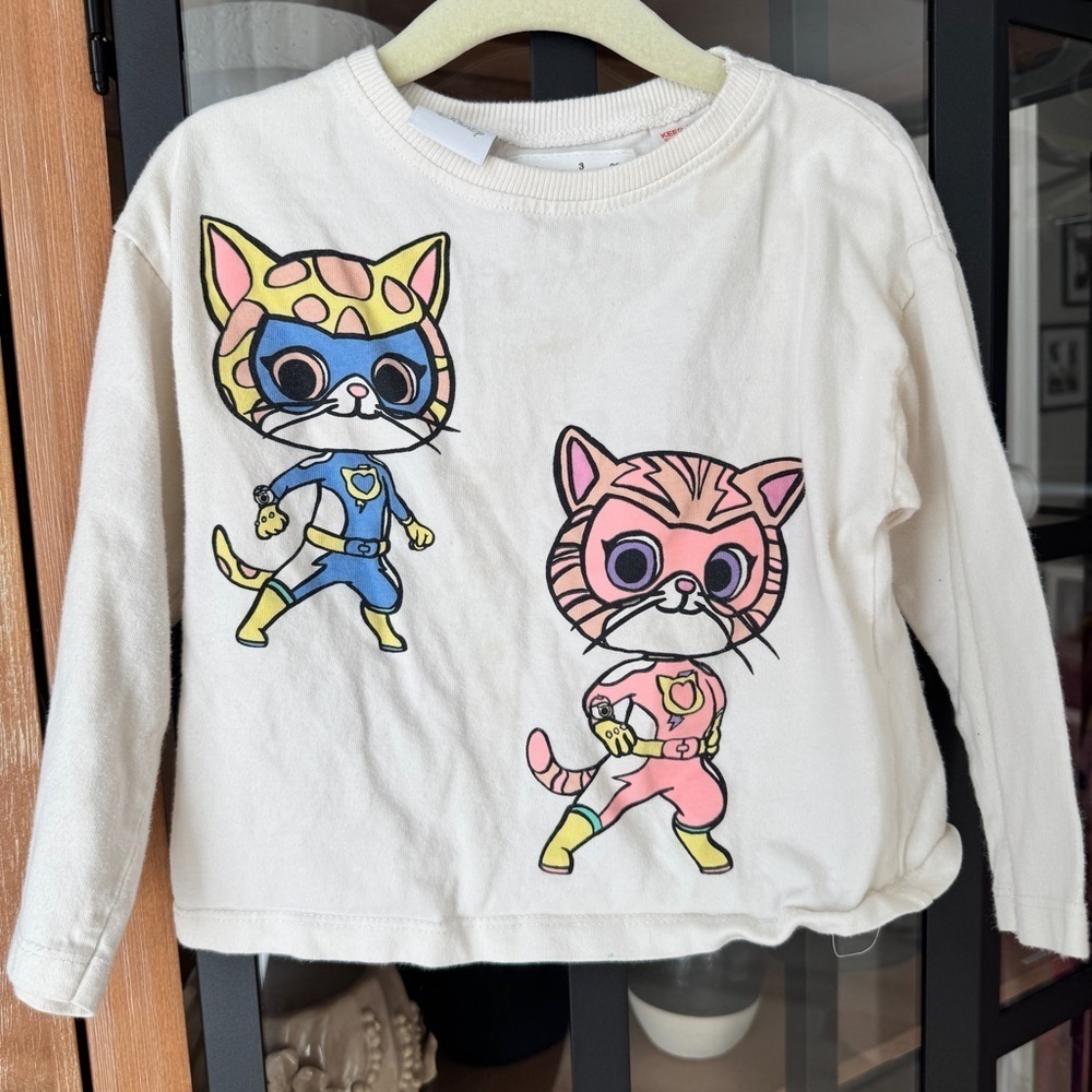 Zara Kids x Disney Jr. super kitty squad long sleeve tee crewneck colorful beige